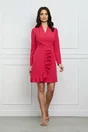 Rochie Moze fucsia cu volan pe fusta si aspect petrecut