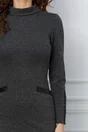 Rochie Moze gri cu buzunare si detalii din piele ecologica
