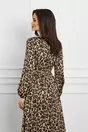 Rochie Moze lunga bej cu animal print si crepeu pe fusta