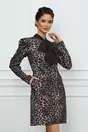 Rochie Moze maro cu animal print si umeri bufanti