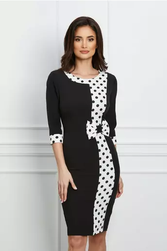 Rochie Mbg neagra cu buline si funda in talie