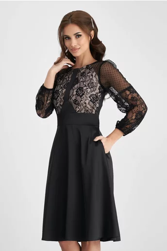 Rochie Moze neagra cu bust beige din dantela