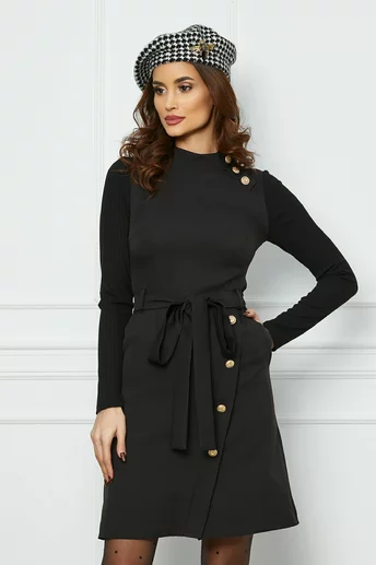 Rochie Moze neagra cu cordon in talie