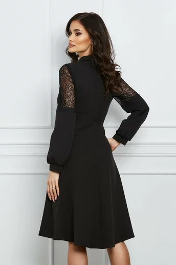 Rochie Moze neagra cu dantela la umeri