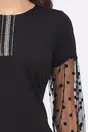 Rochie Moze neagra cu maneci din tull cu buline catifelate