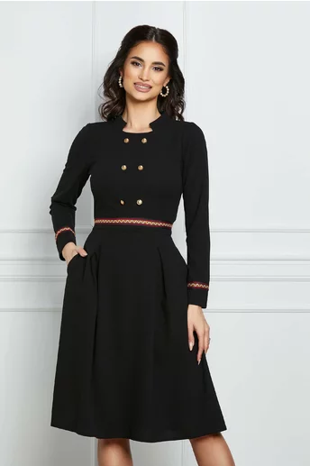 Rochie Moze neagra cu nasturi aurii la bust