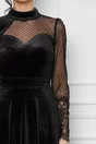Rochie Moze neagra din catifea cu o maneca din tull