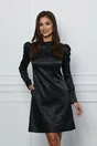 Rochie Moze neagra satinata cu insertii din catifea