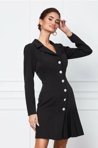 Rochie Moze neagra tip sacou cu pliuri la baza