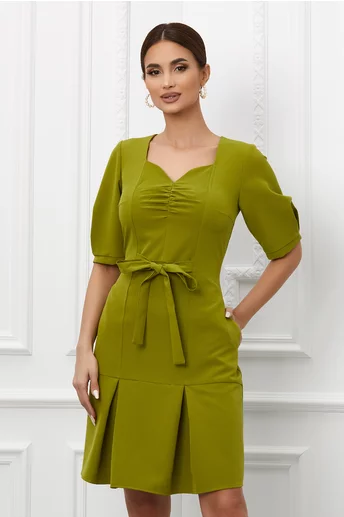 Rochie Moze olive cu funda in talie si pliuri la baza