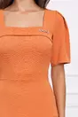 Rochie Moze orange cu pliuri pe fusta si accesoriu metalic pe bust