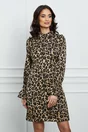 Rochie Moze satinata bej cu animal print