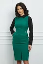 Rochie Moze verde cu guler ascutit si buzunare