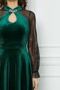 Rochie Moze verde din catifea cu maneci din tull