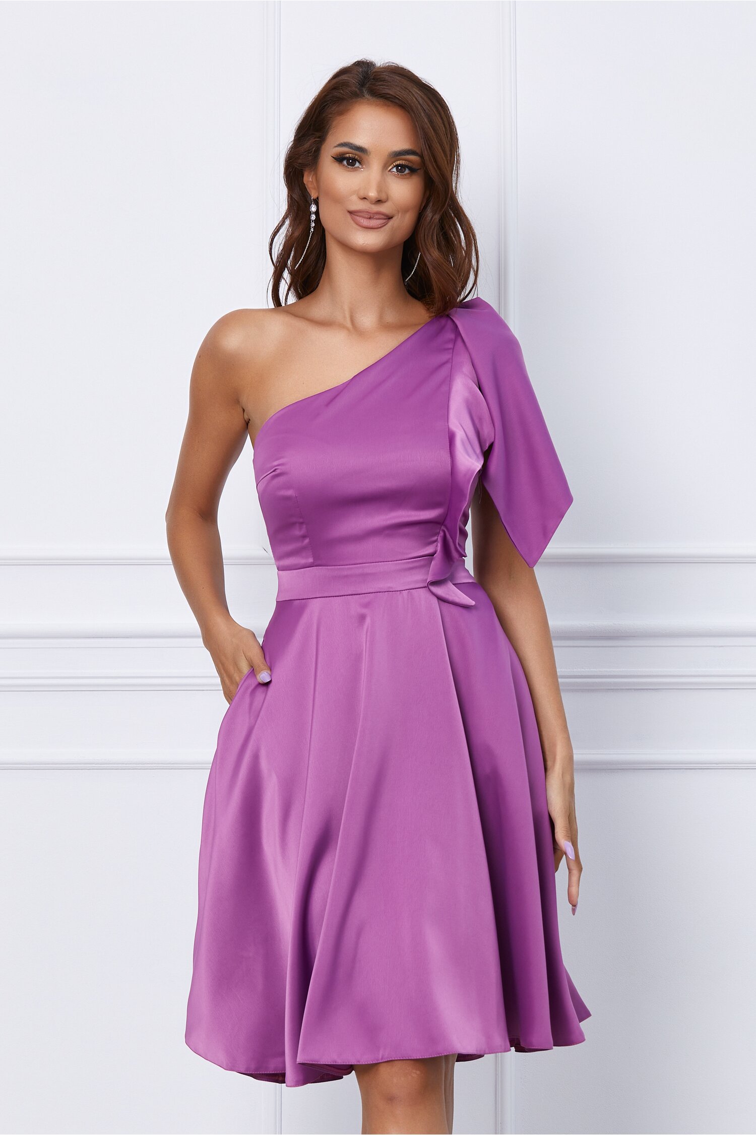 Rochie Moze violet cu un umar gol