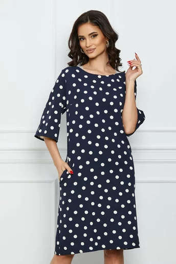 Rochie Nadia bleumarin cu buline albe