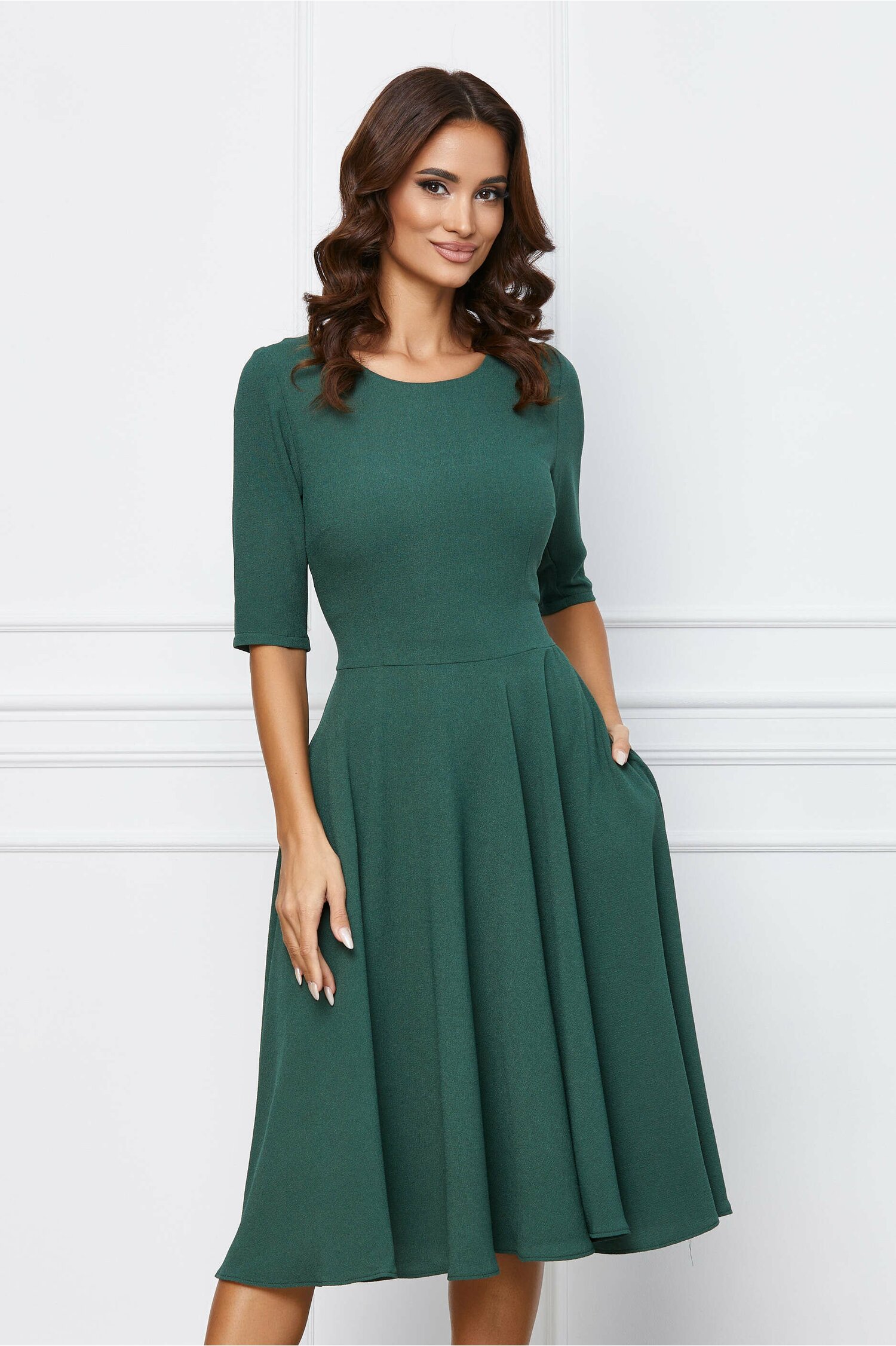 Rochie Nadia verde clos cu buzunare functionale