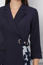 Rochie Narcisa bleumarin cu bust tip sacou si imprimeu pe fusta