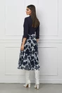 Rochie Narcisa bleumarin cu bust tip sacou si imprimeu pe fusta