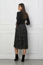 Rochie Narcisa neagra cu bust tip sacou si imprimeu pe fusta