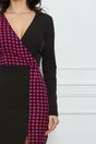 Rochie office din stofa neagra cu imprimeu picior de cocos fucsia