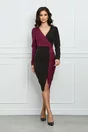 Rochie office din stofa neagra cu imprimeu picior de cocos fucsia