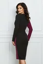 Rochie office din stofa neagra cu imprimeu picior de cocos fucsia