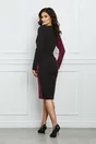 Rochie office din stofa neagra cu imprimeu picior de cocos fucsia