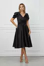 Rochie neagra cu umeri bufanti si broderie in talie