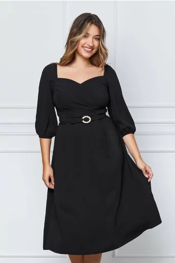 Rochie neagra midi cu o curea in talie