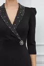 Rochie Nicoleta neagra din neopren cu perlute si rever