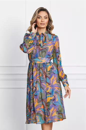 Rochie Norina mov cu imprimeuri orange si kaki