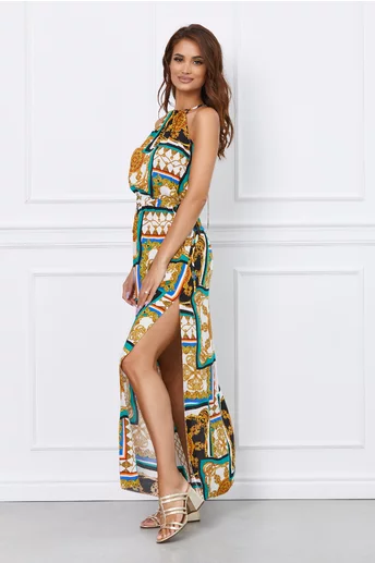 Rochie Oana alba cu imprimeu multicolor