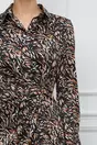 Rochie Patricia neagra cu imprimeuri maro cu nasturi la bust