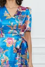 Rochie Rona albastra cu imprimeuri florale colorate