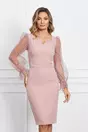 Rochie roz cu buline catifelate pe maneci
