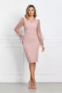 Rochie roz cu buline catifelate pe maneci