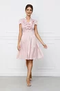 Rochie eleganta roz cu buline si volane la decolteu