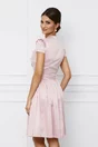 Rochie eleganta roz cu buline si volane la decolteu