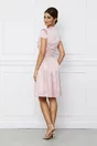 Rochie eleganta roz cu buline si volane la decolteu