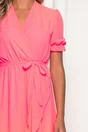 Rochie Sabry roz neon cu baza asimetrica si elastic la maneci