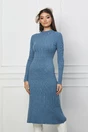 Rochie Selena albastra din tricot cu model in relief