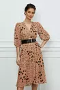 Rochie Selena bej cu buline si curea in talie