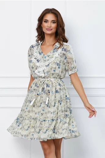 Rochie Shana bej cu imprimeuri si dantela
