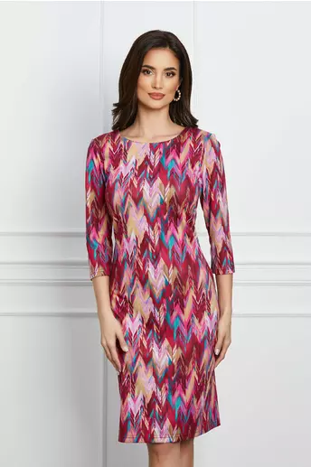 Rochie Silvia fucsia cu imprimeuri roz si bej