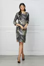Rochie Silvia neagra cu imprimeuri mov si kaki