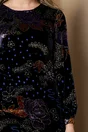 Rochie Simona bleumarin din catifea cu imprimeu floral
