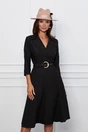 Rochie Simona neagra clos cu rever si curea in talie