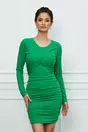 Rochie Simona verde reiata cu fronseuri pe fusta