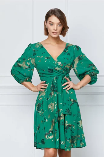 Rochie Sophie verde cu imprimeuri aurii